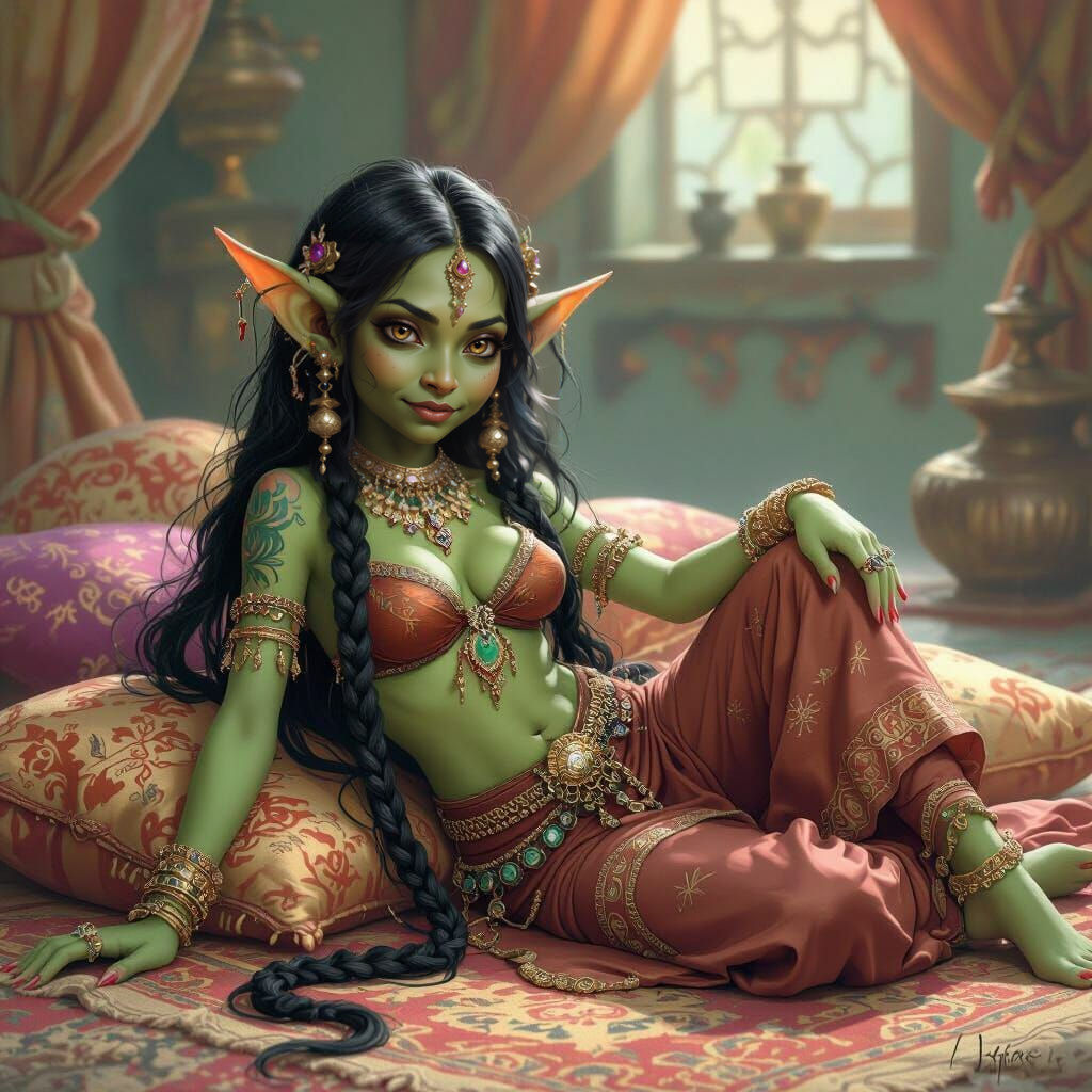Goblin Courtesan in Harem, Fairy Tale Illustration