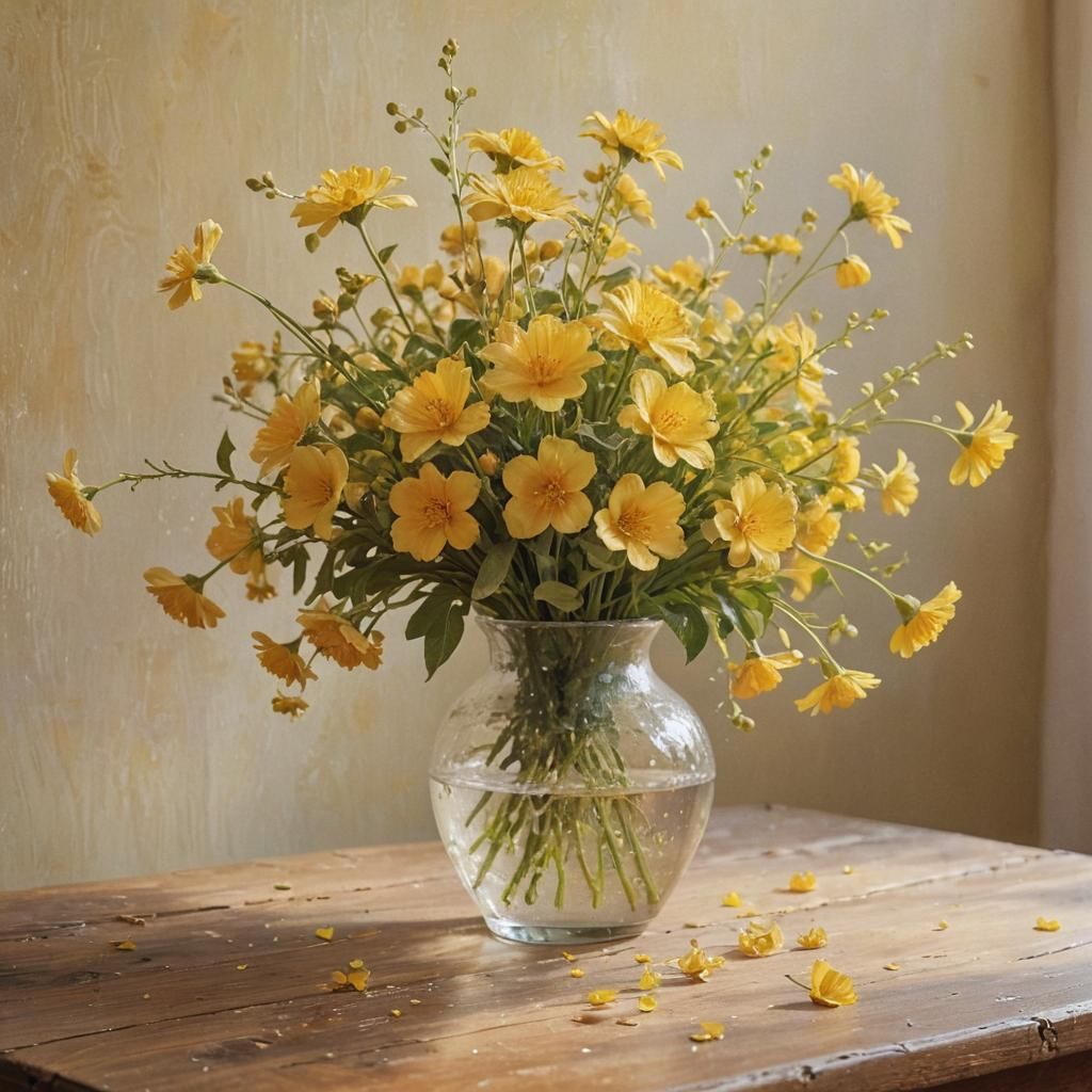 Yellow Flowers in Impressionist Style, Golden Hour