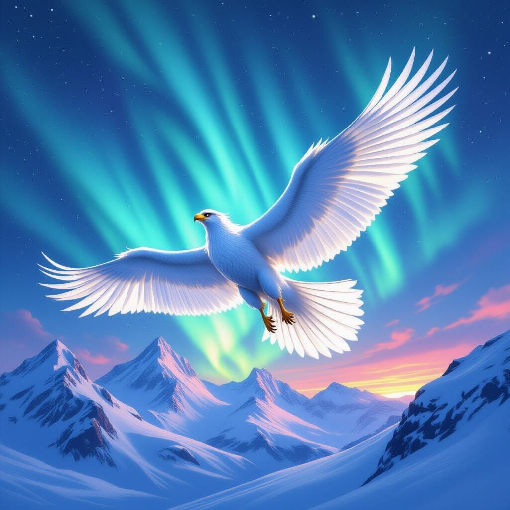 Griffin Soaring Through Aurora Sky: Sci-Fi Concept Art