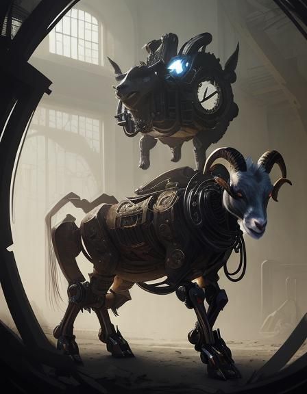 Sinister Clockwork Goat Robot: Cyborg Art