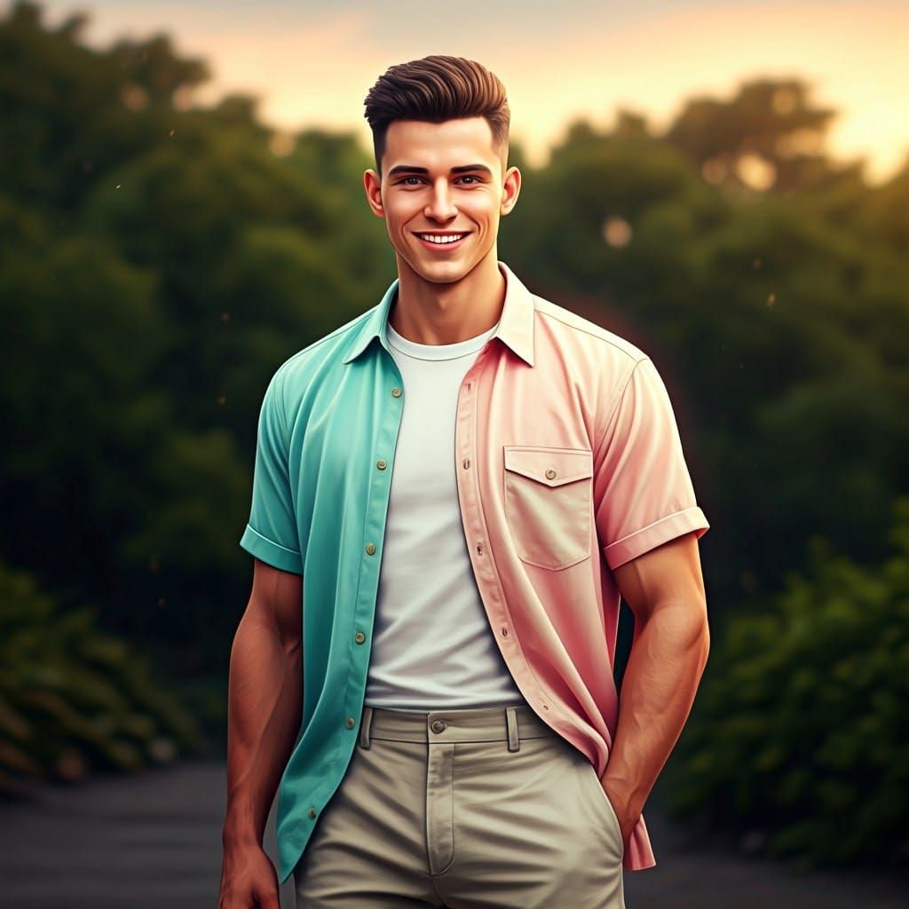 Handsome Man with Summer Style: Photorealistic Portrait