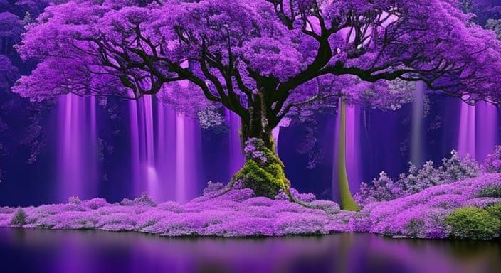 Enchanted Fairy Forest with Waterfall and Nymph