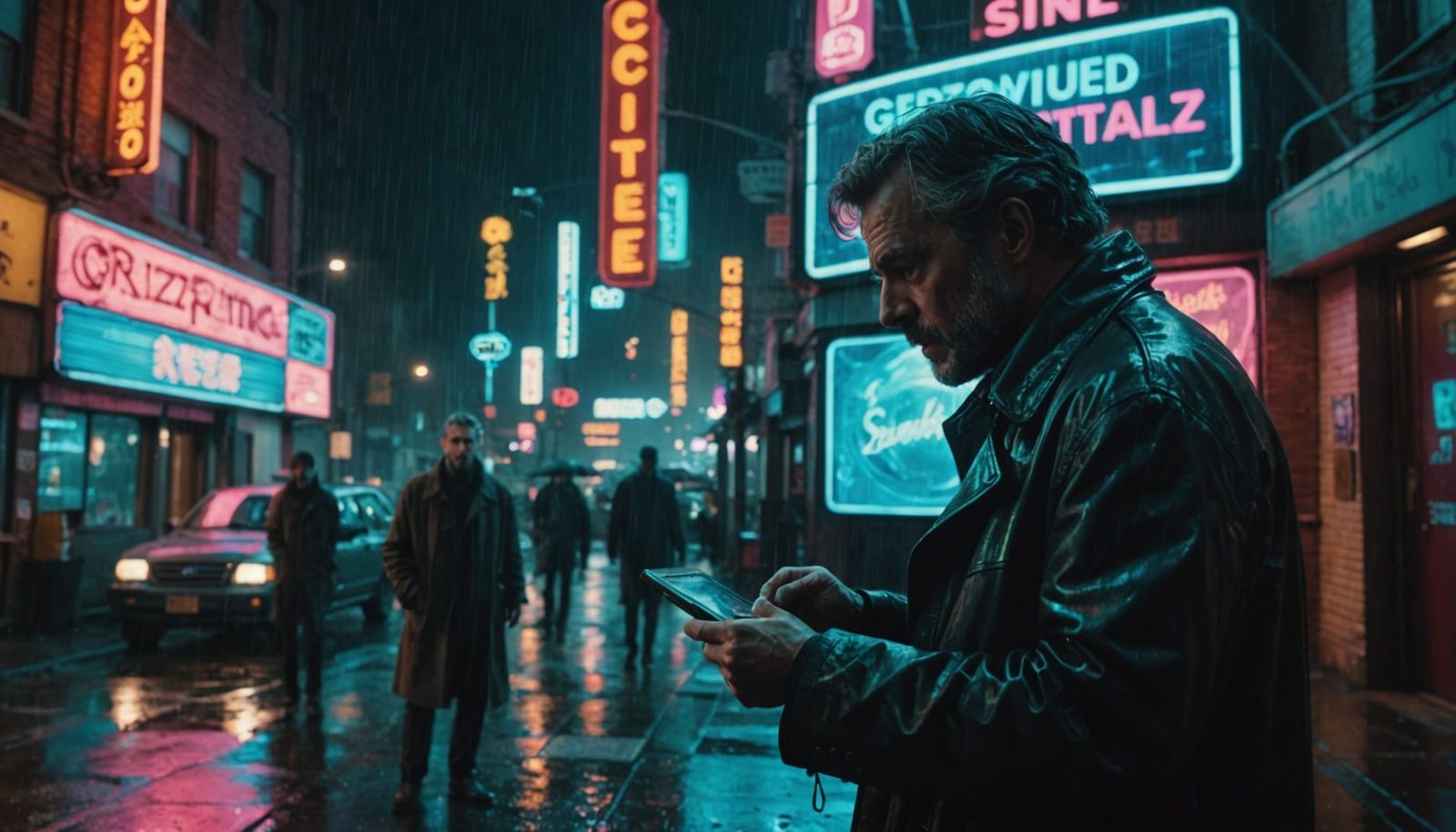 Cyberpunk Detective Investigates Hologram Clue