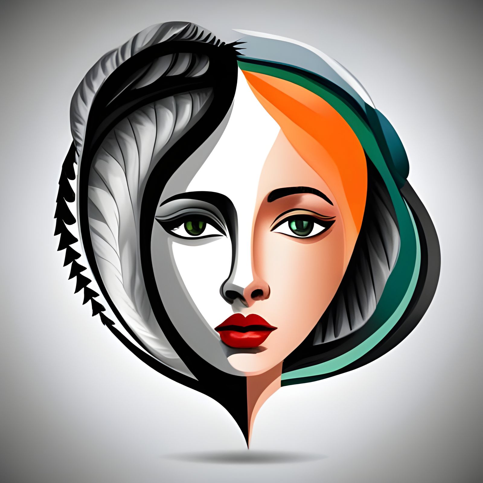 Abstract Cubist Portrait of a Woman with Bright Colors