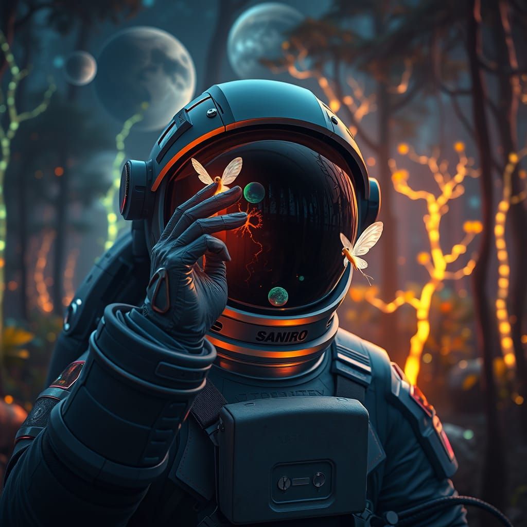 Surreal Astronaut Discovers Enchanted Forest in Cosmic Lands...