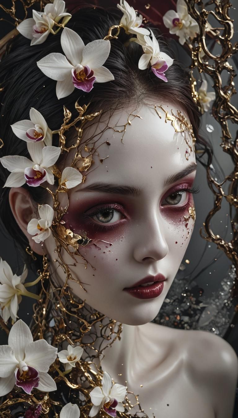 Cibulak Porcelain Woman with Orchids in Moonlight