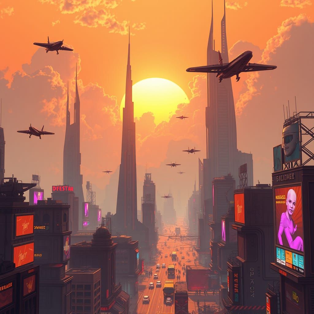 Futuristic African Metropolis at Sunset: Sci-Fi Cityscape