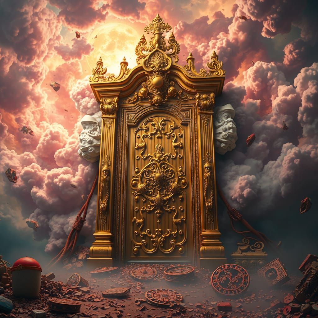 Radiant Door Amidst Swirling Chaos: Digital Art