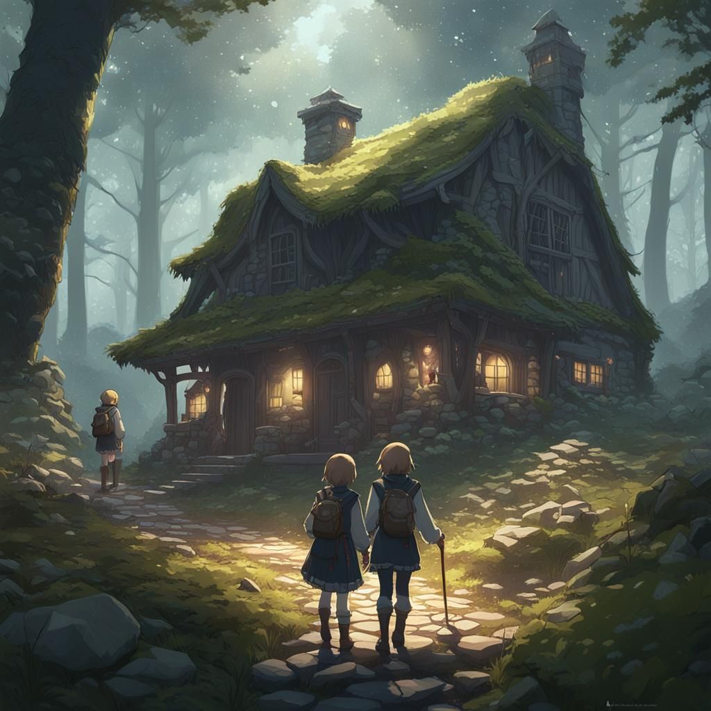 Hansel and Gretel Lost in Forest: 3D Anime Art