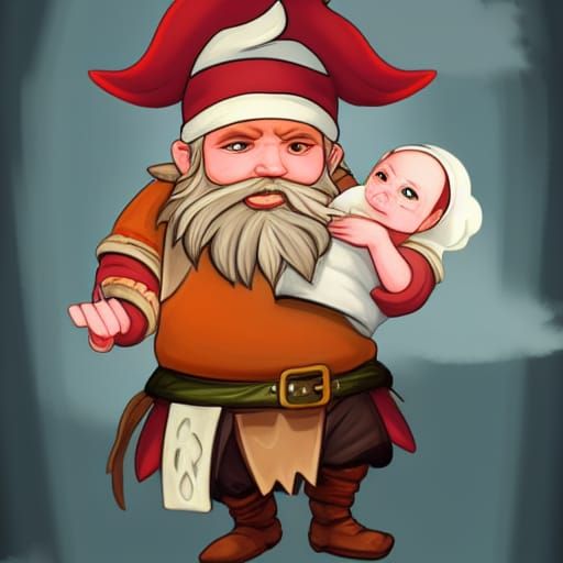 Gnome Pirate Chef with Baby in Fantasy Art
