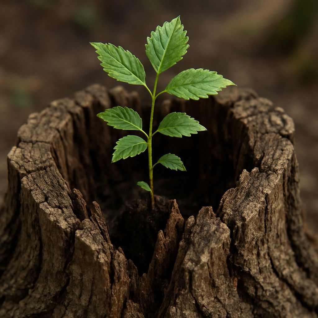 New Life Sprouting From Old Oak Stump