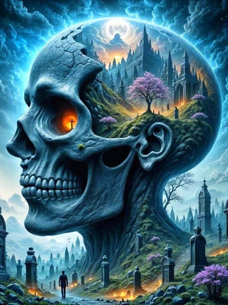 Surreal Graveyard in Skull: Abstract Reality