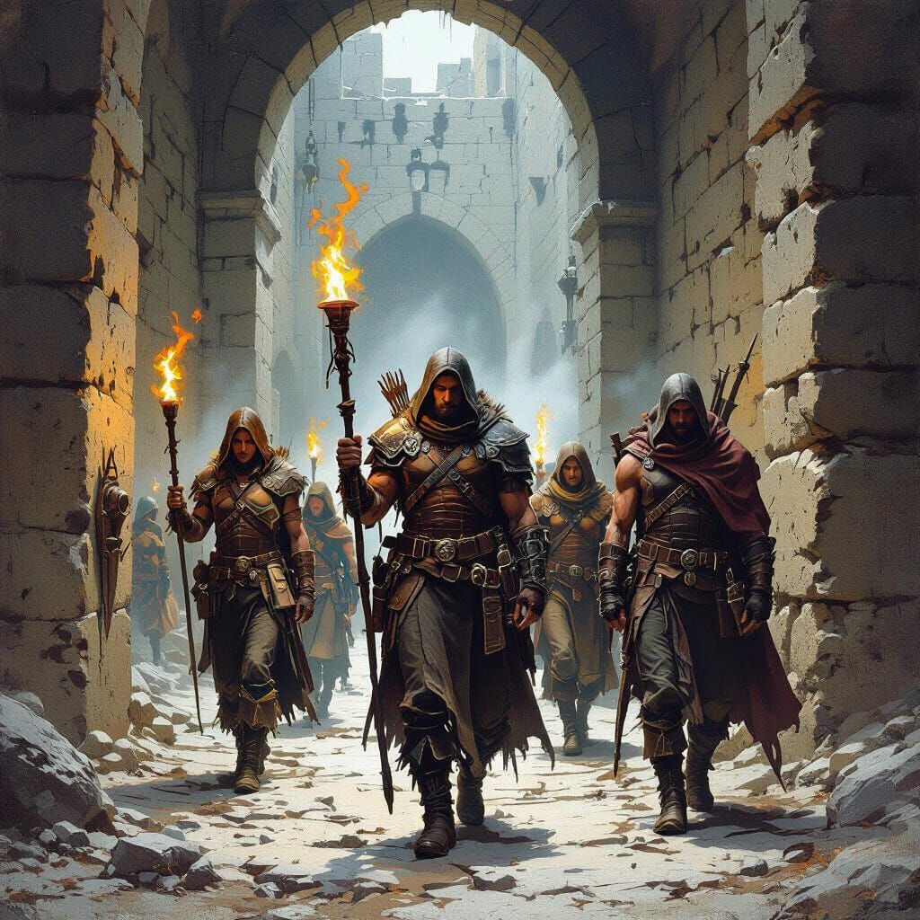 Adventurers in Ancient Ruins, Dark Fantasy Art