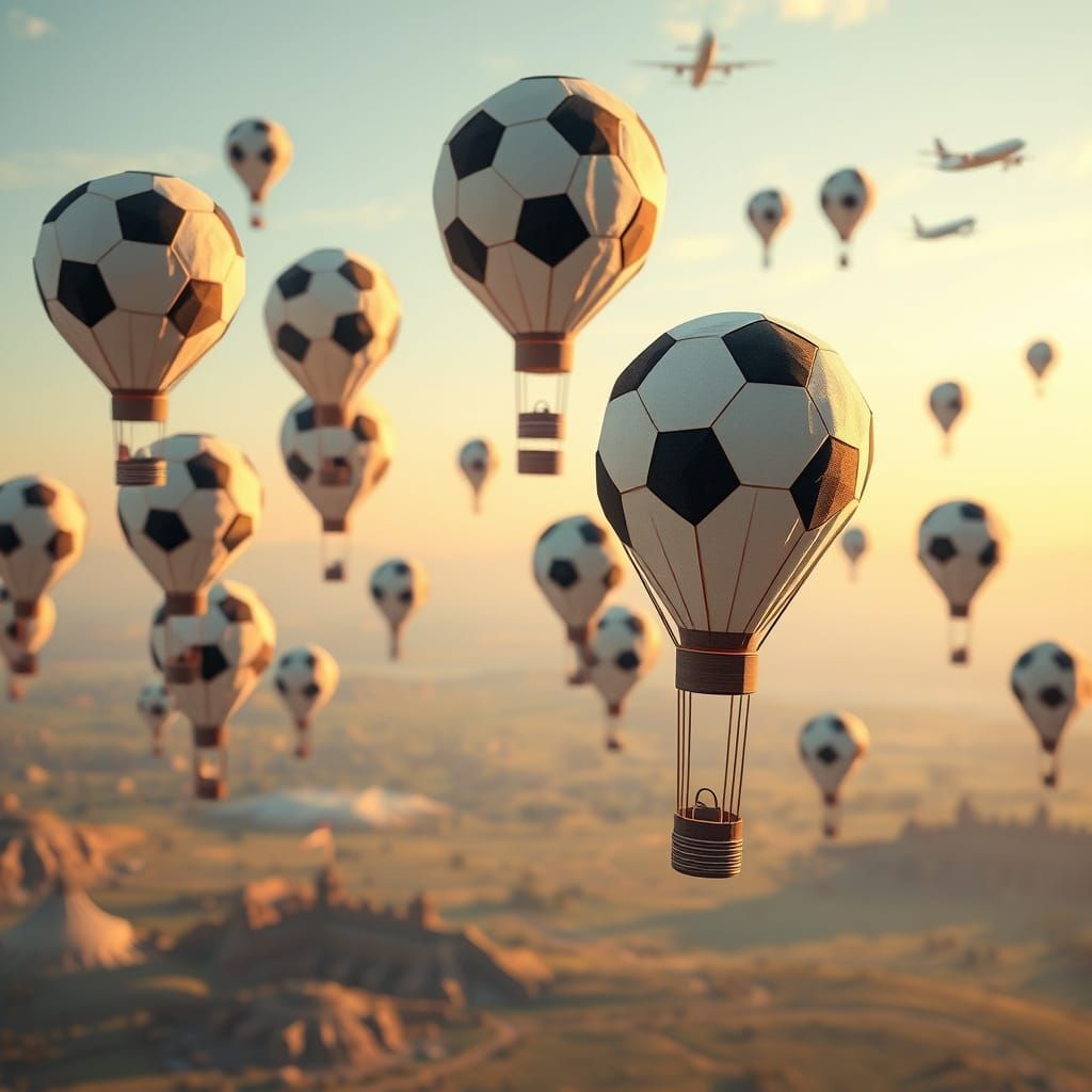 Football Balloons Chase in Origami Papercraft Style