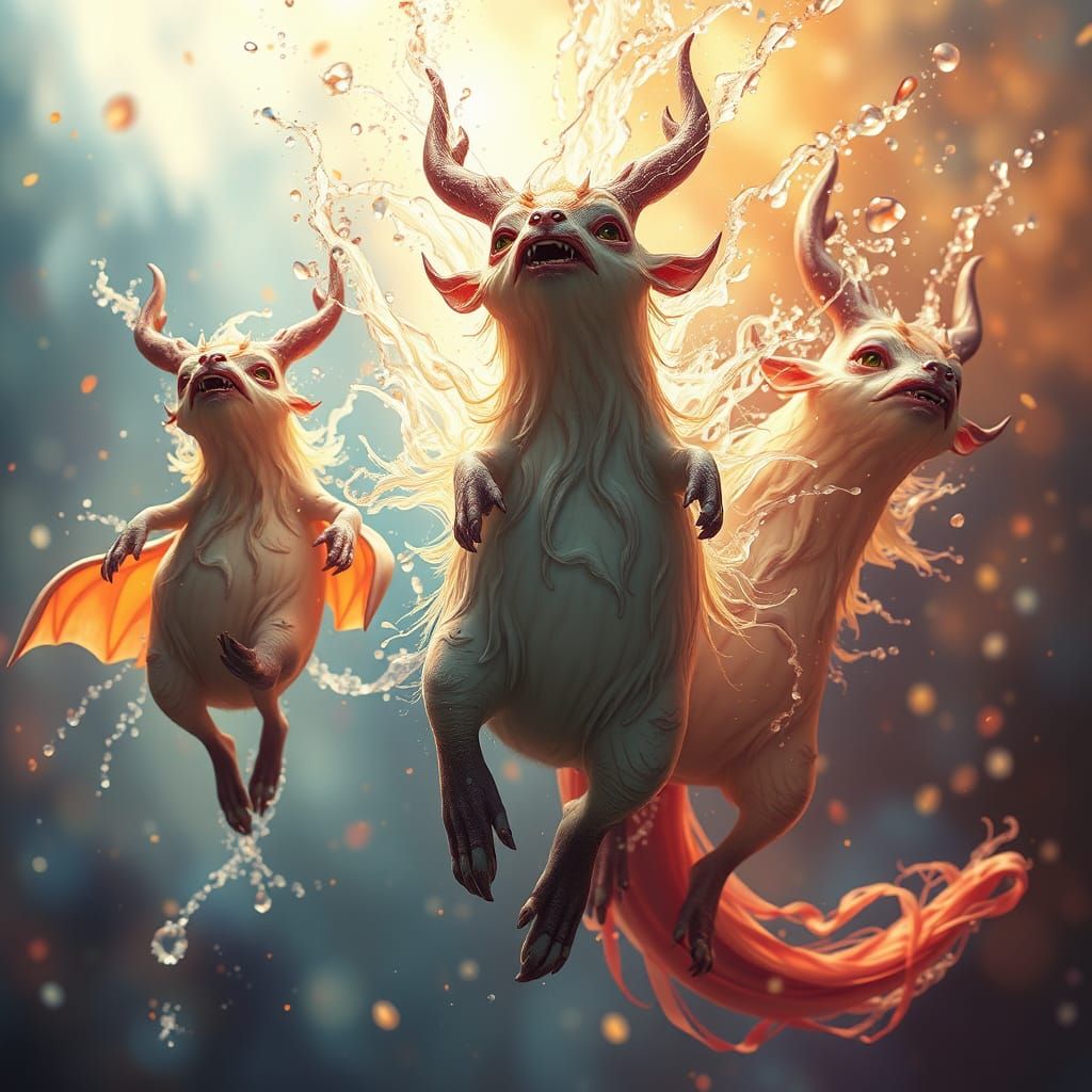 Ethereal Light-Adoring Beings in Hyperrealistic Splash Art