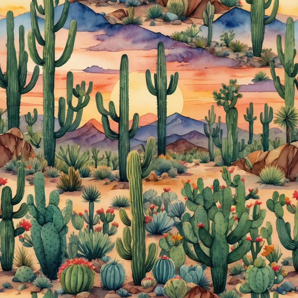 California Sunset Watercolour Painting with Camper