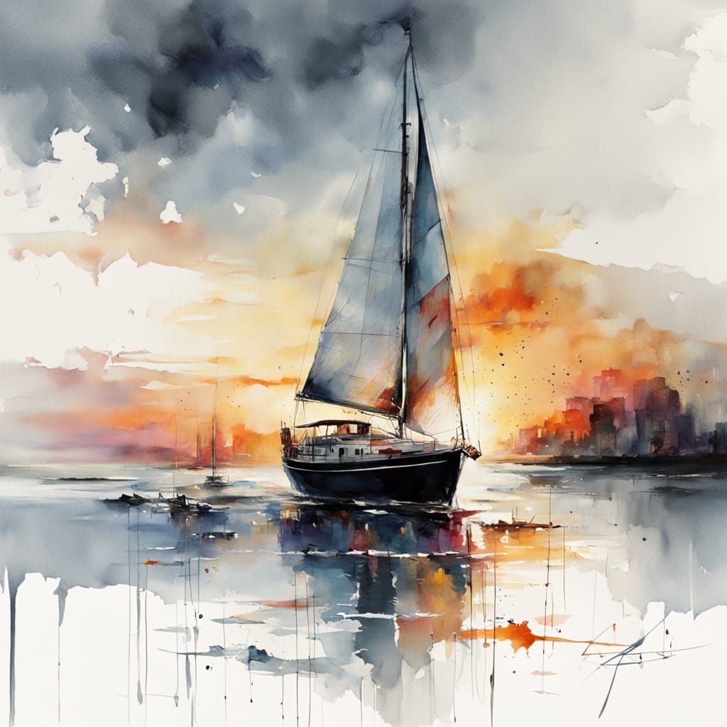 Ethereal Ocean Sunset with Sailboat