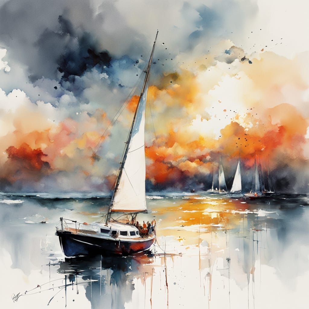 Sunset Sailboat Silhouette Over Ocean