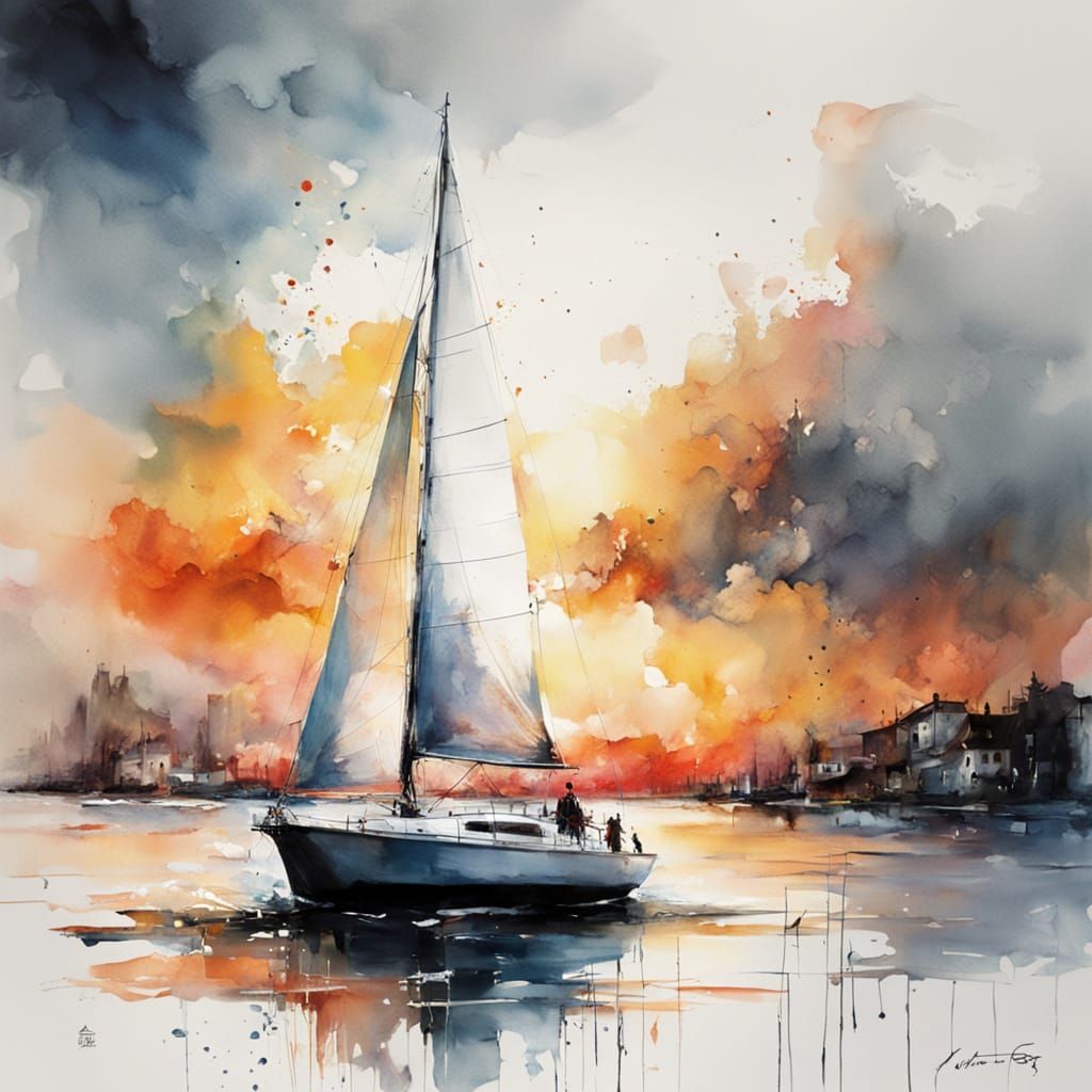 Ethereal Sunset Sailboat Silhouette