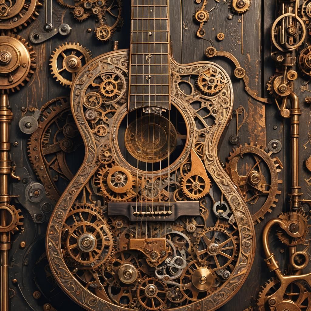 Steampunk Guitar with Musical Note Bolts