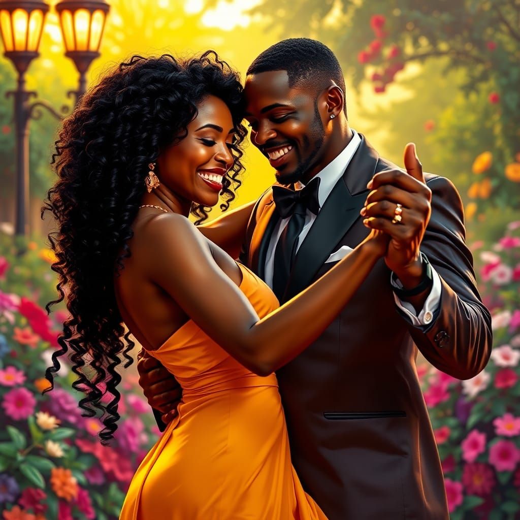 Passionate Tango Dance in a Vibrant Garden