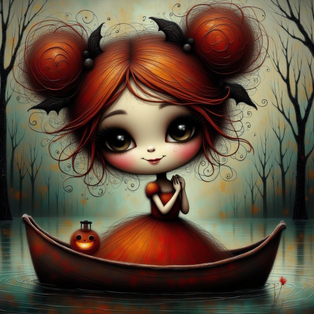 Whimsical Moonfairy in Victorian Gown with Jack-o'-Lantern L...