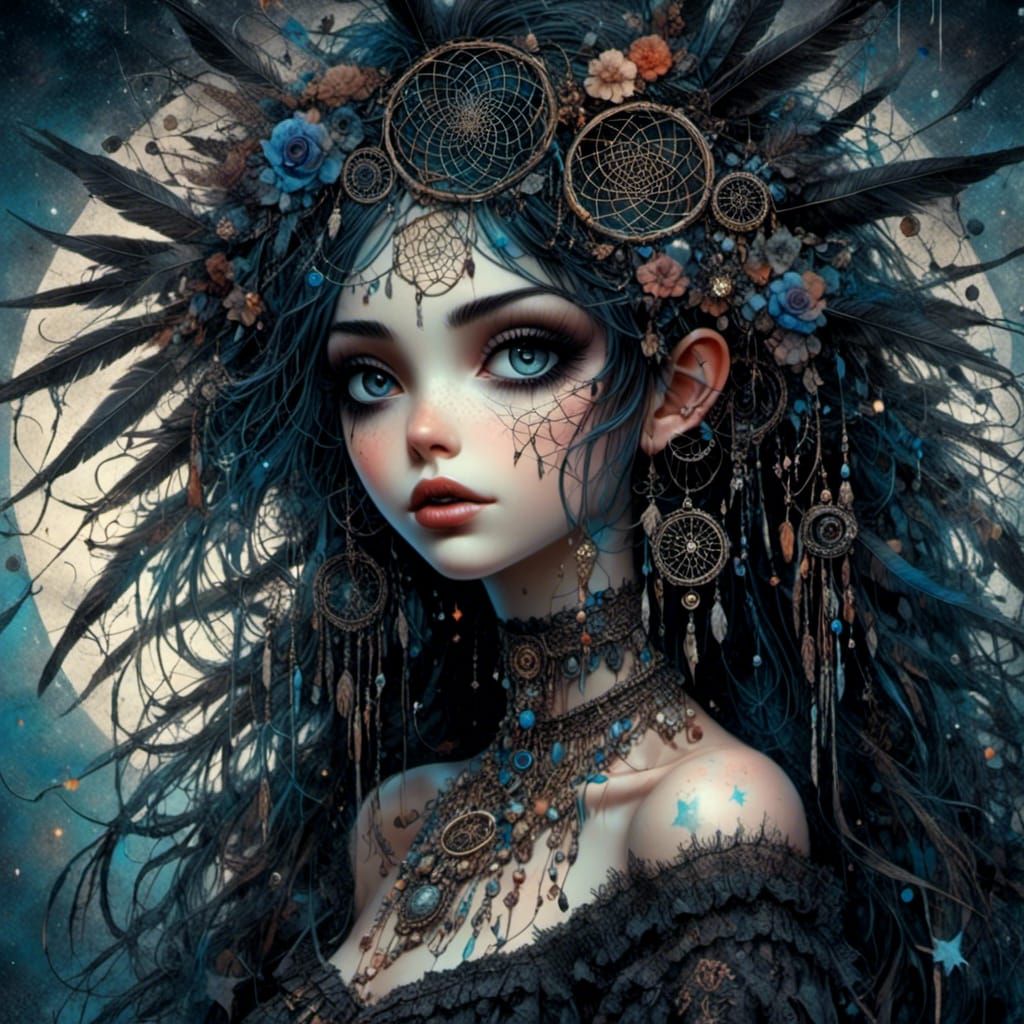 Dreamcatcher with Twinkling Stars, Double Exposure