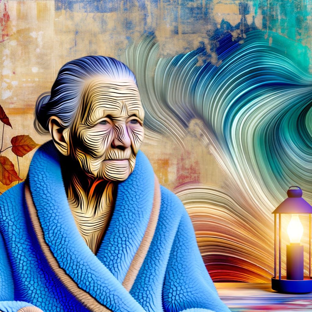 Elderly Woman in Whimsical Dreamscapes