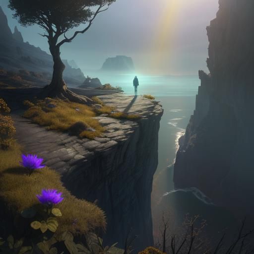 Assassin Overlooking Mystical Landscape in Dramatic Lighting