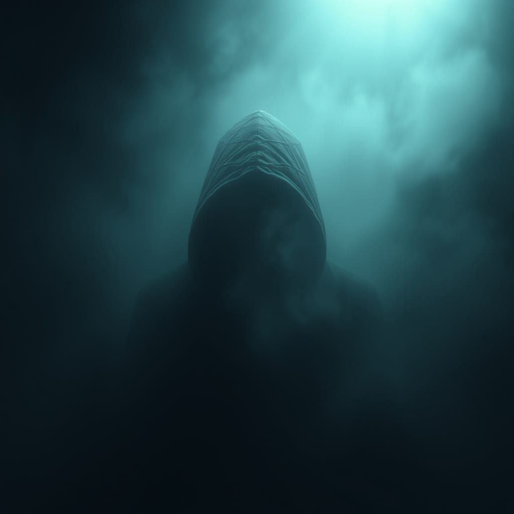 Ethereal Figure in Misty, Darkened Landscape