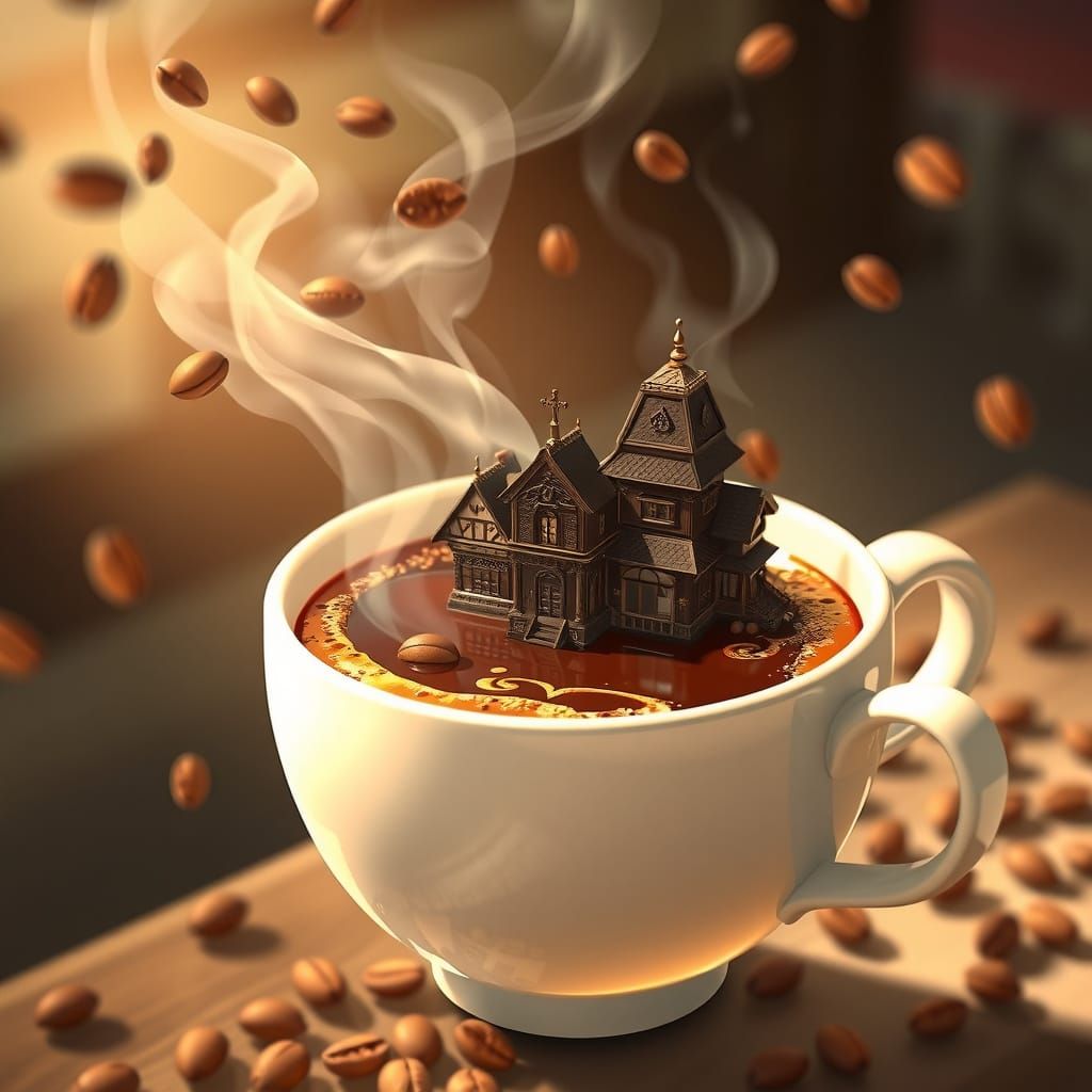 Delicate Coffee with Swirling Aromas in 3D Realistic Anime S...