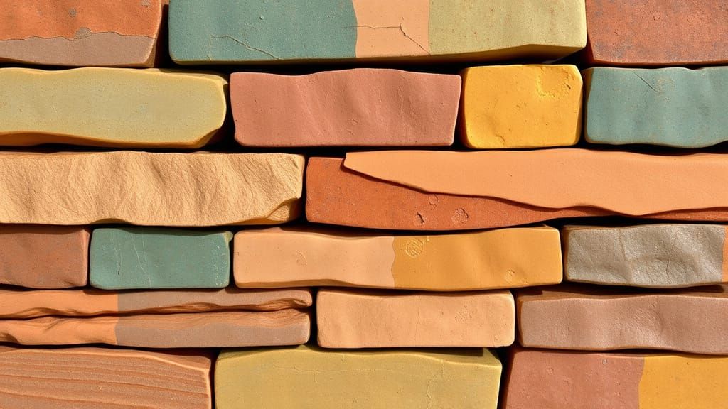 Vibrant Stacked Clay Tiles Texture in Earthy Tones