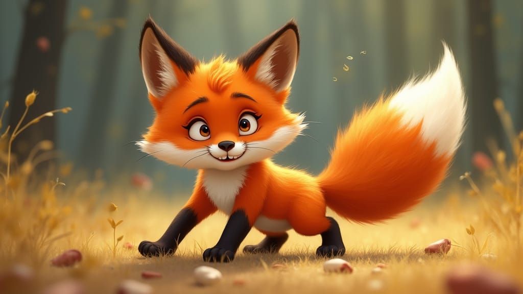 Vibrant Red Fox Kit Surprised with Mischievous Grin