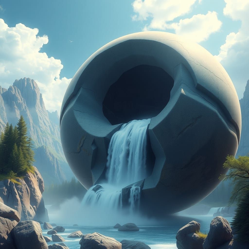 Granite Sphere Waterfall: Digital Illustration