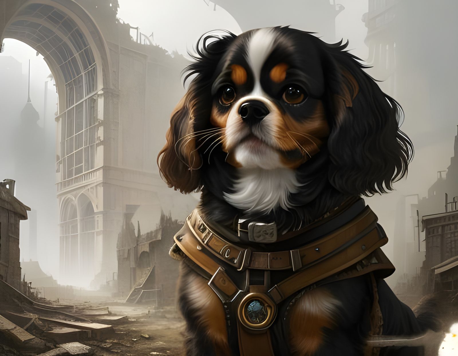 Cavalier Puppy Exploring Dystopian Underground City