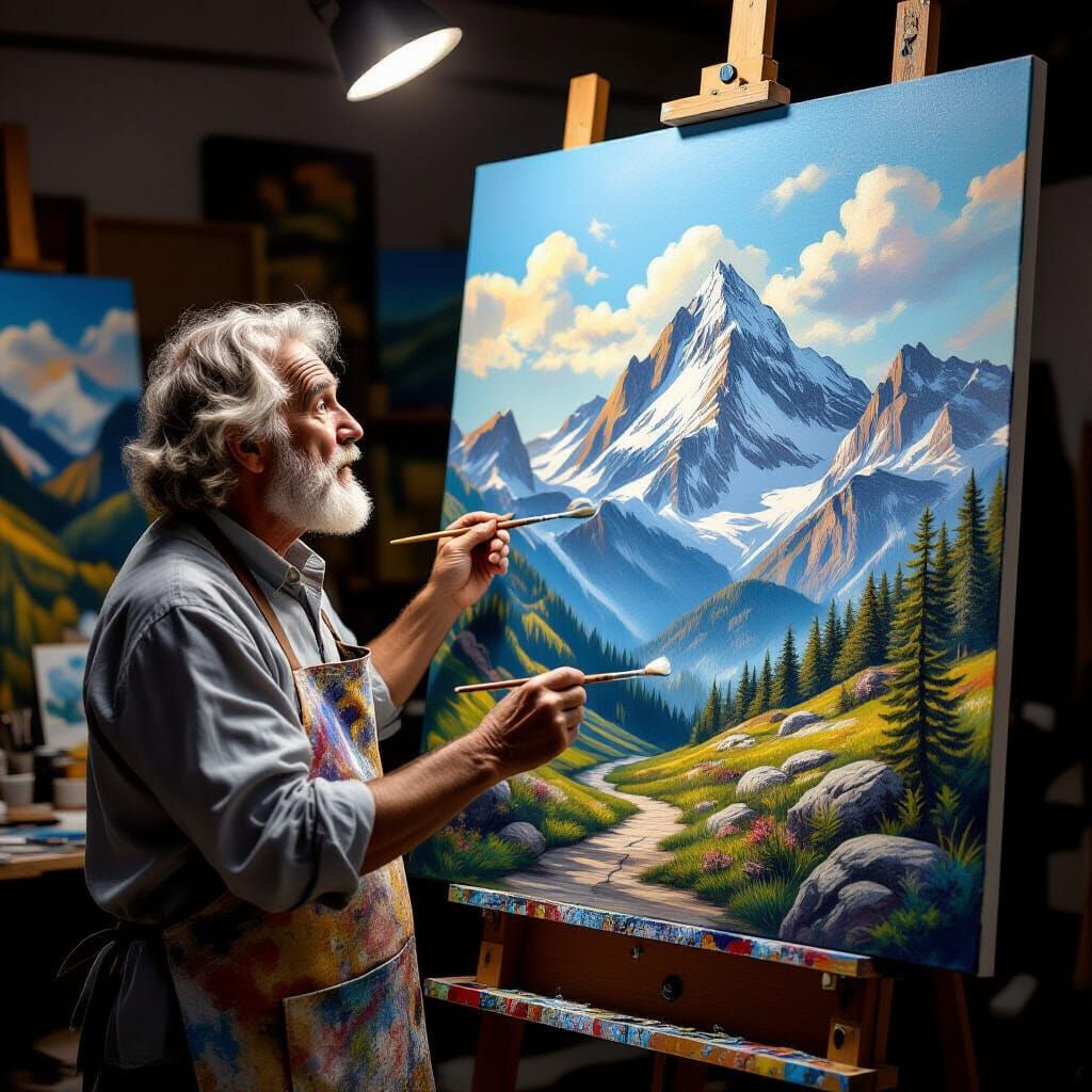 Artist Amazed as Mountain Landscape Painting Becomes Real