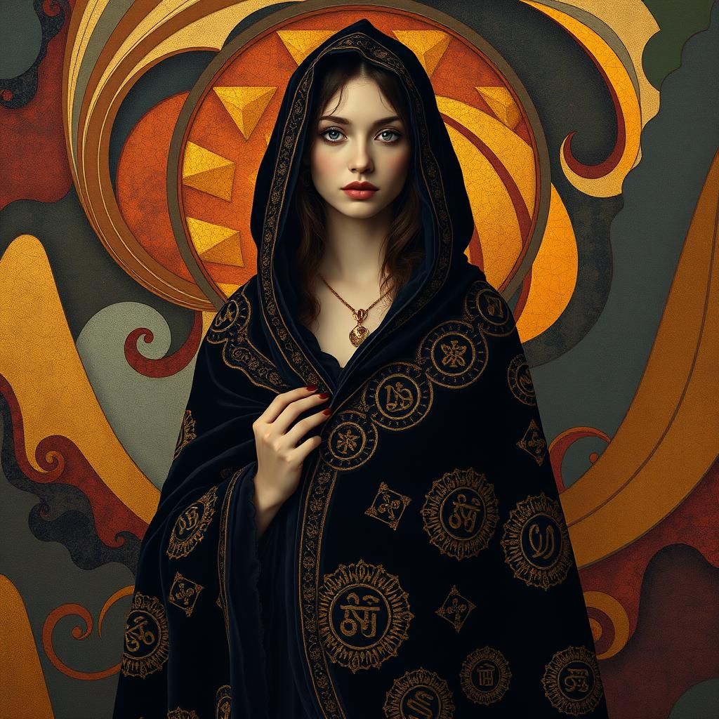 Opulent Portrait of Mystical Woman in Klimt Style