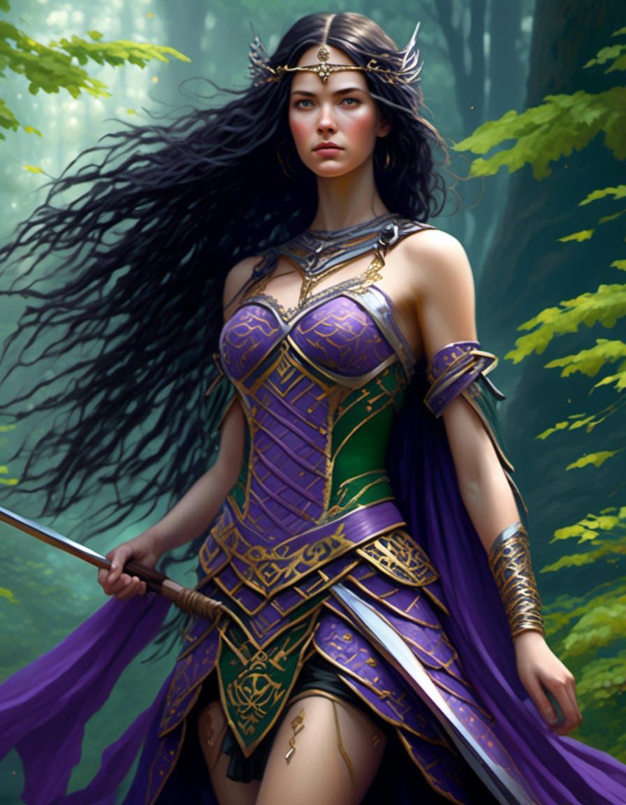 Celtic Warrior Princess in Dreamy Forest