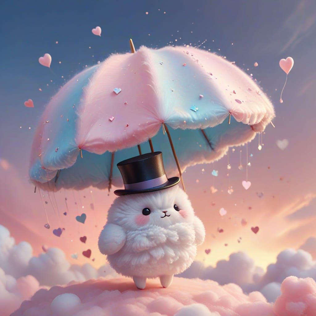 Charming Kawaii Cloud with Top Hat in Dreamy Sky