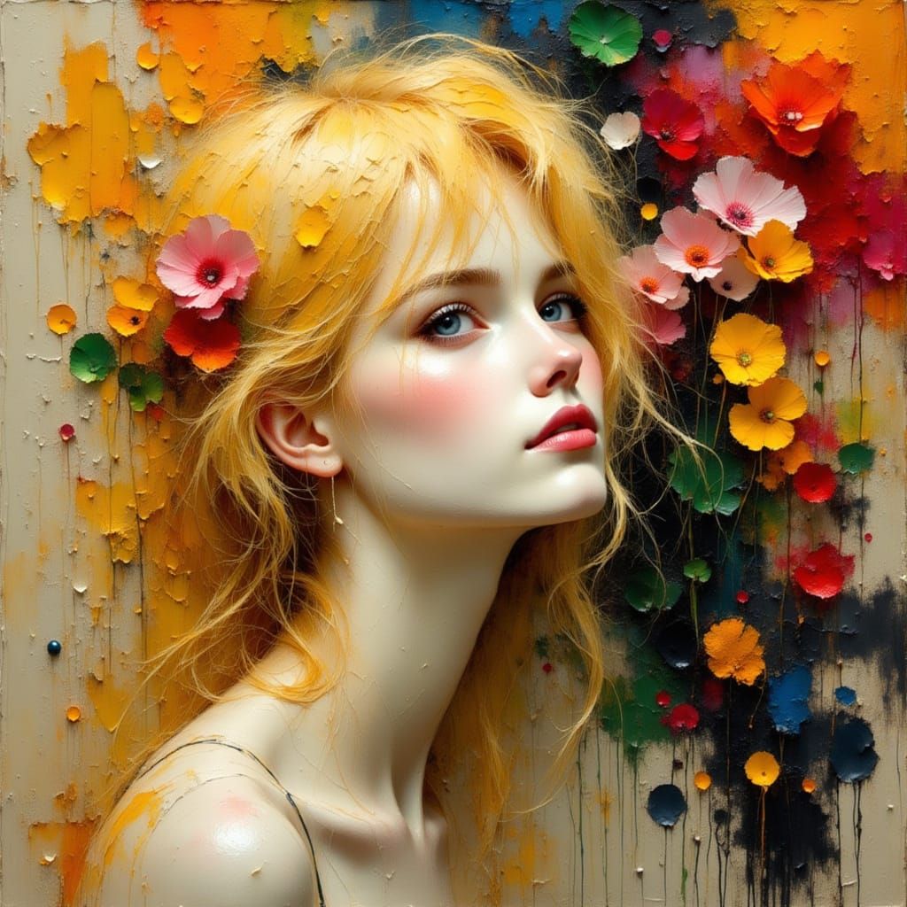 Woman Painting in Fauvist Art Nouveau Style