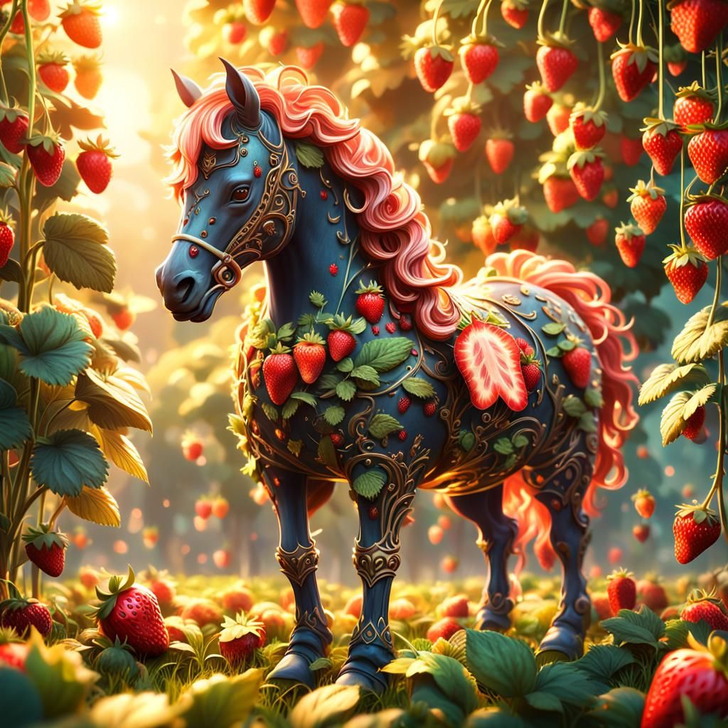 Strawberry Horse in a Strawberry Field: Fantasy Art