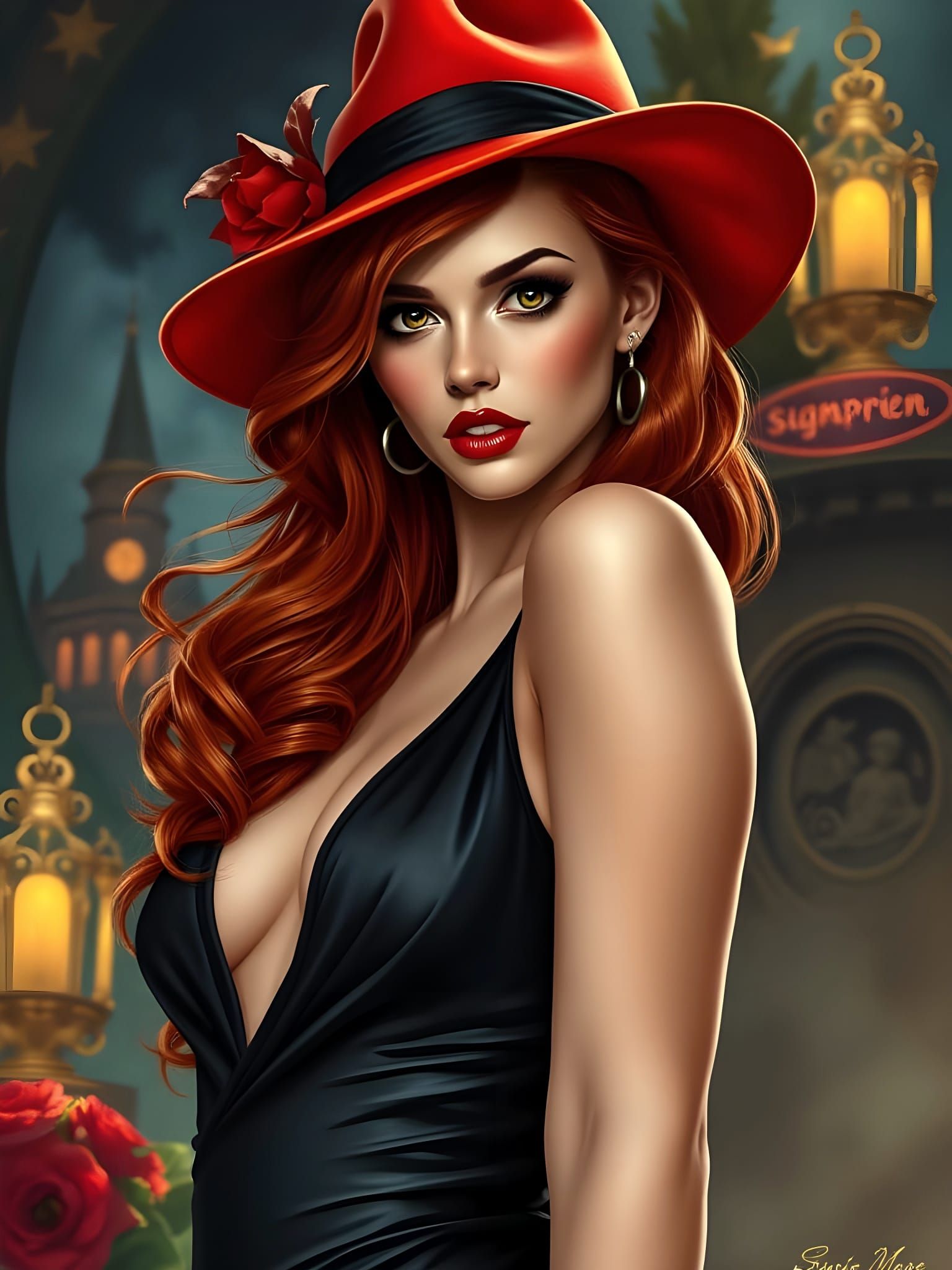 Argentinean Woman in Red Fedora, Pinup Style