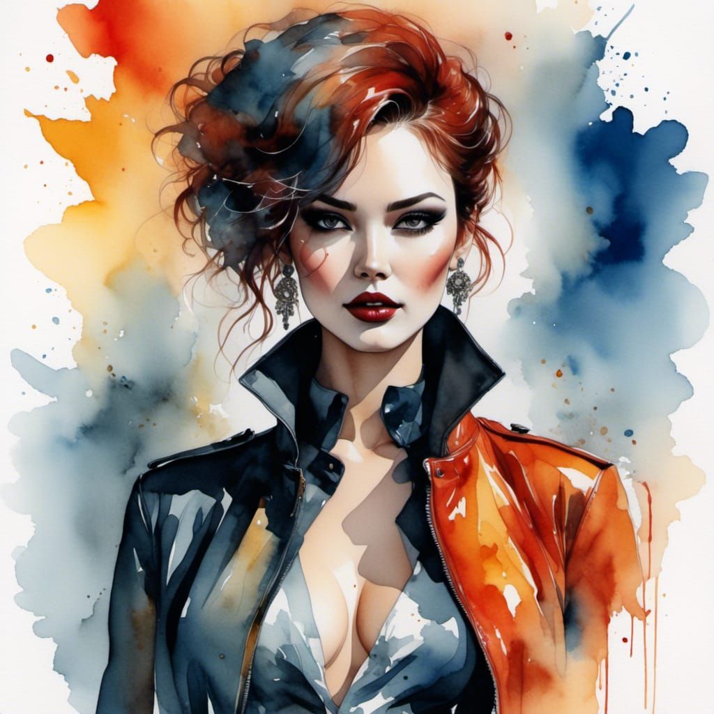 Fashionable Superhero Portrait with Watercolor Effects