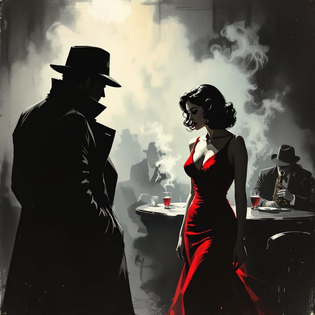 Noir Detective Observes Woman in Jazz Club