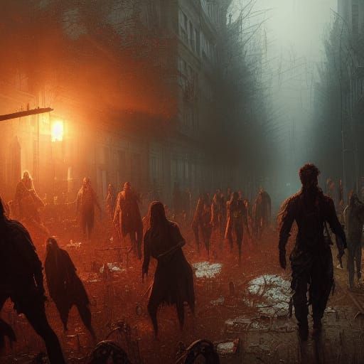 Detailed Zombie Apocalypse in Dark Fantasy Style