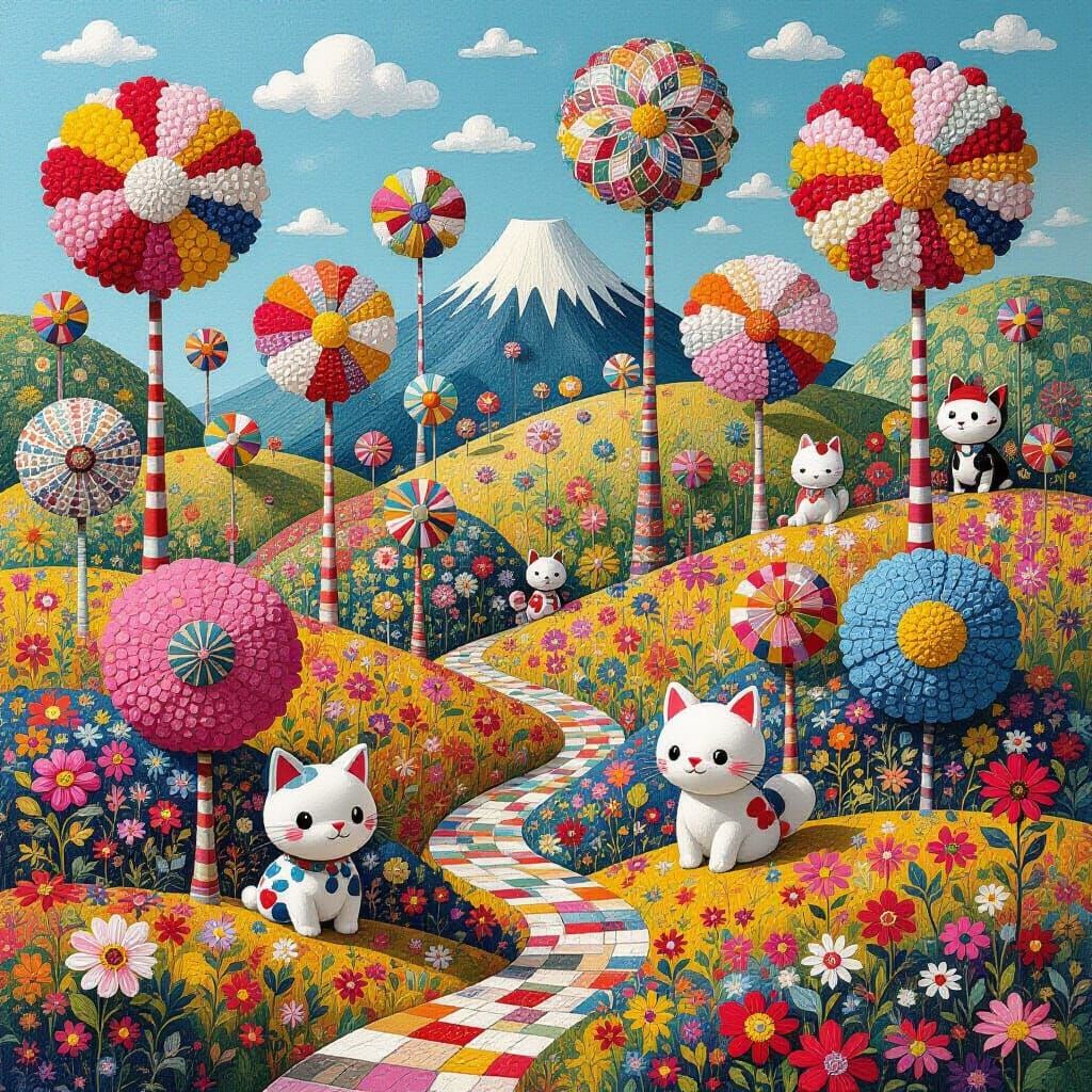 Colorful Pom Pom Landscapes in Whimsical Style