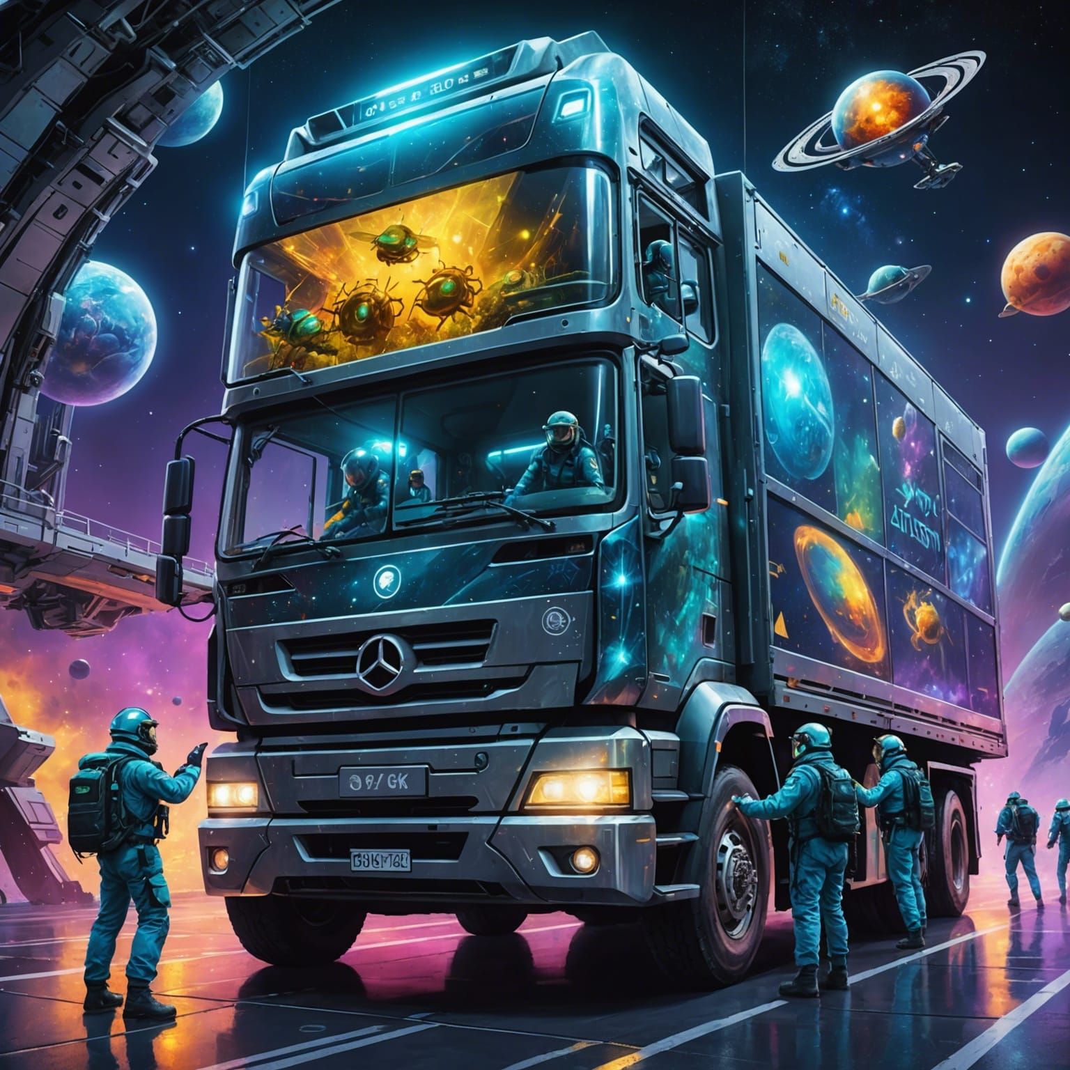Anti-Pest Team Loads Transport in Astral Illustration