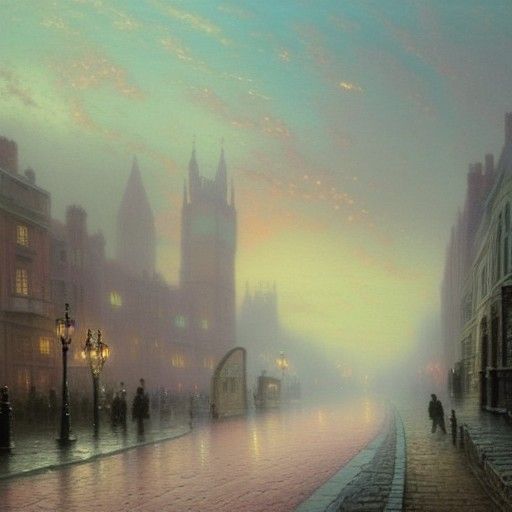 Misty London Street Scene in Ethereal Style