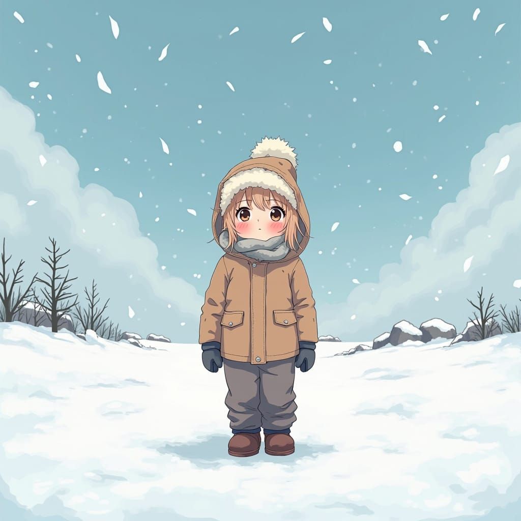 Serene Tundra Girl in Vibrant Anime Style
