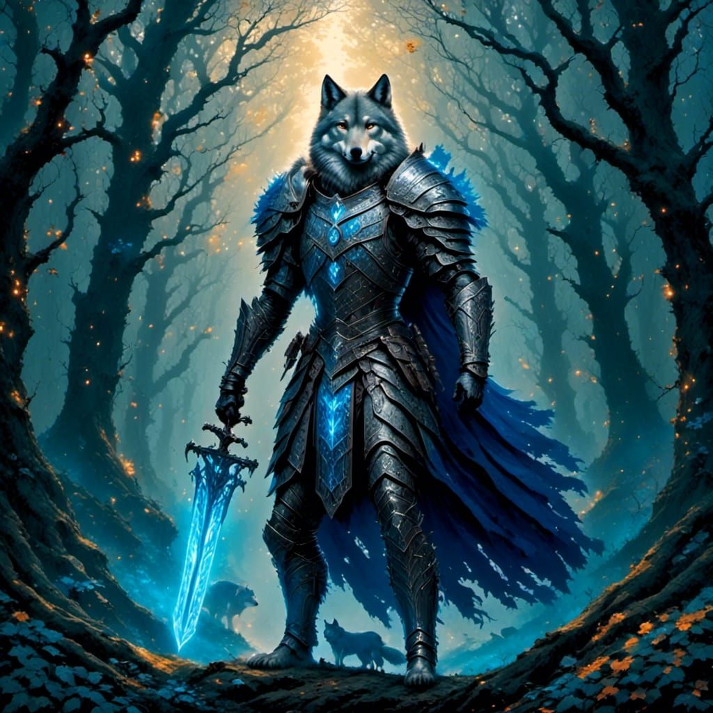 Armored Wolf in Mystical Forest